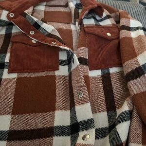 Plaid Flannel Shirt with Corduroy Pockets shacket